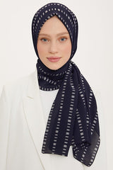 Navy White Cut Line Detail Shawl - Breathable Viscose Blend - TryAladdin