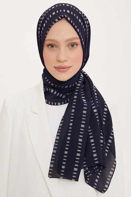 Navy White Cut Line Detail Shawl - Breathable Viscose Blend - TryAladdin