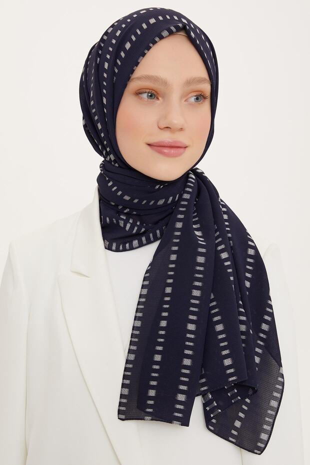 Navy White Cut Line Detail Shawl - Breathable Viscose Blend - TryAladdin