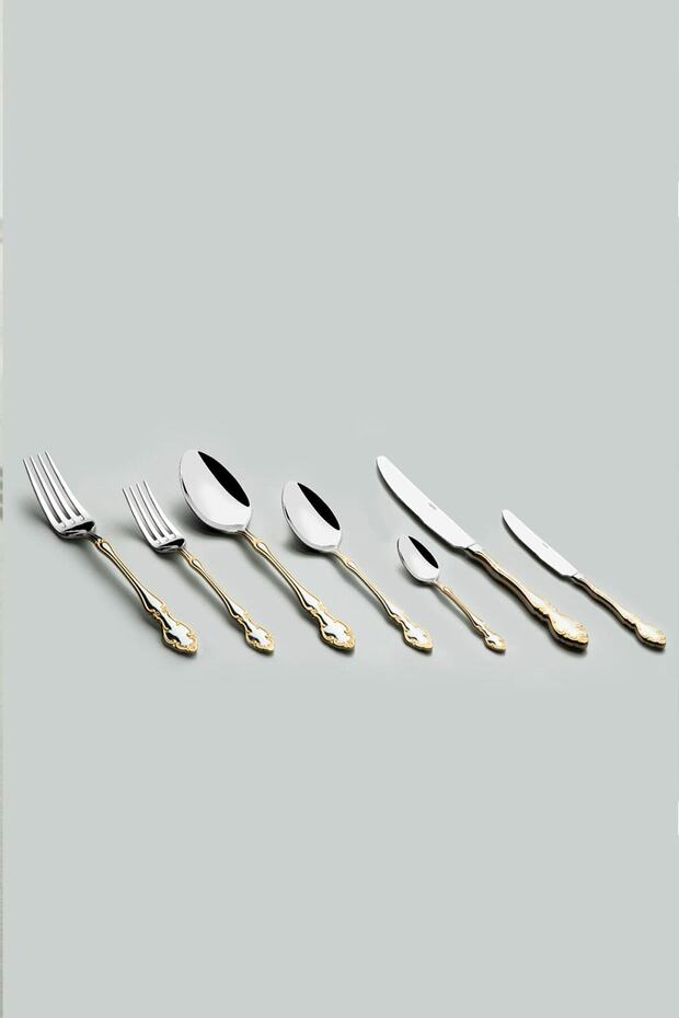 Nehir Adriana Premium Gold Plain Cutlery Set - 89 - Piece - TryAladdin