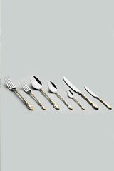 Nehir Adriana Premium Gold Plain Cutlery Set - 89 - Piece - TryAladdin