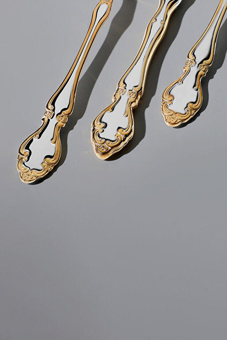 Nehir Adriana Premium Gold Plain Cutlery Set - 89 - Piece - TryAladdin