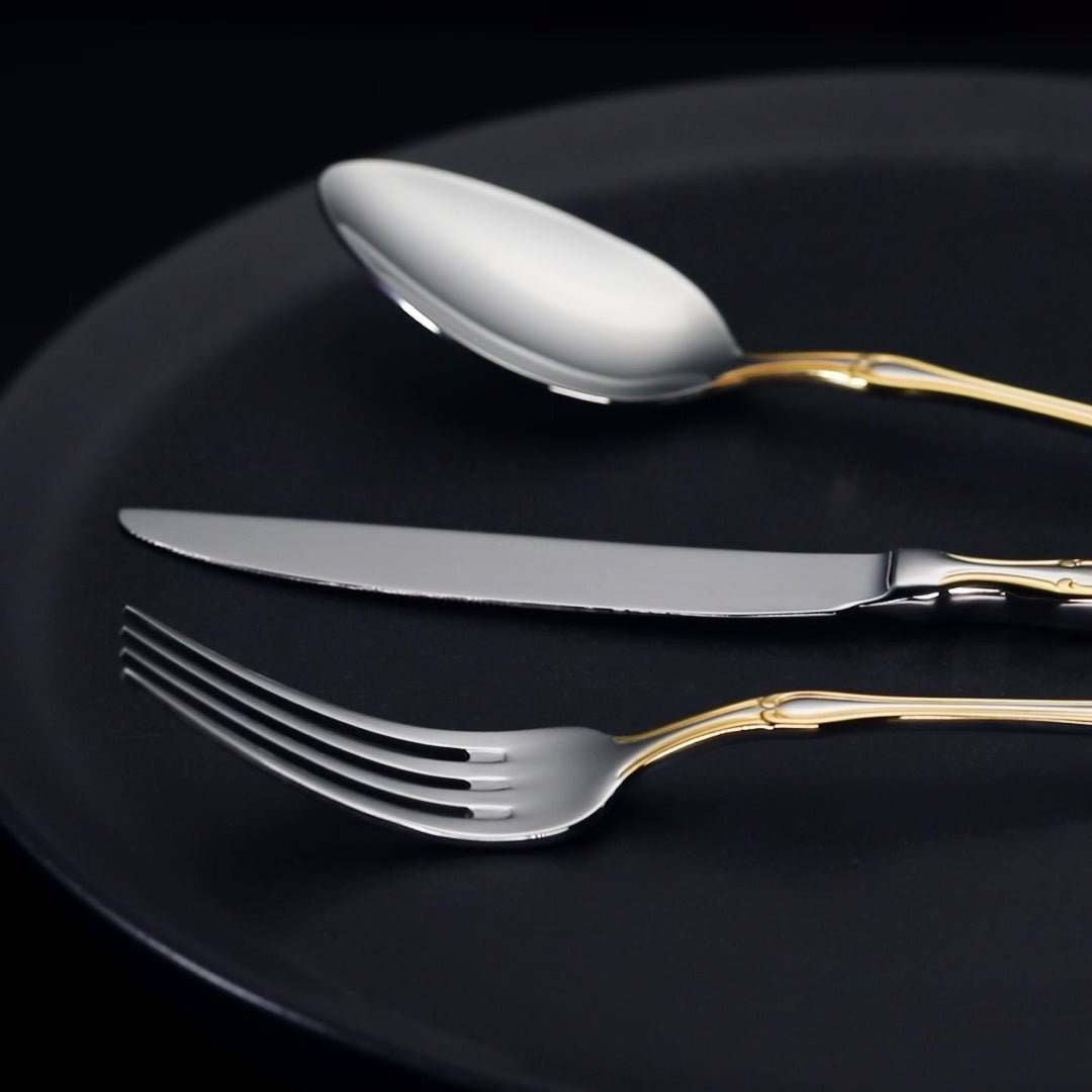 Nehir Adriana Premium Gold Plain Cutlery Set - 89 - Piece - TryAladdin