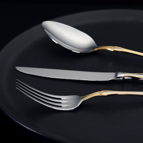 Nehir Adriana Premium Gold Plain Cutlery Set - 89 - Piece - TryAladdin
