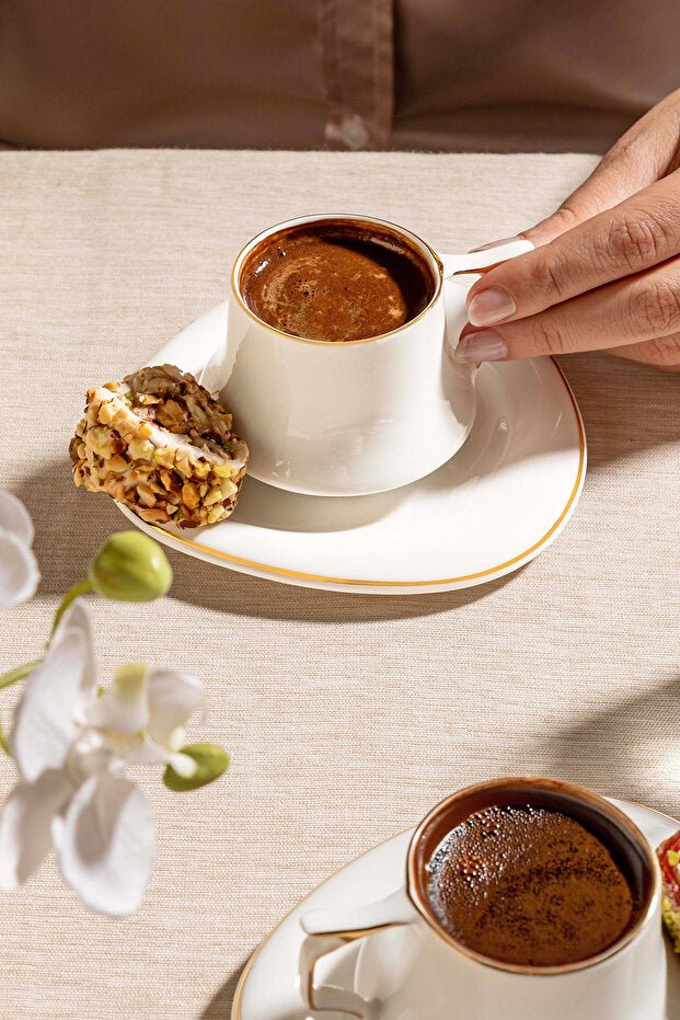 Nehir Angela Premium Porcelain Coffee Cup Set - 6 Person, 12 Piece - TryAladdin