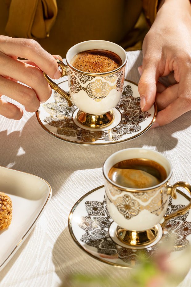 Nehir Ece Professional Turkish Porcelain Coffee Cup Set - 12 Piece - TryAladdin