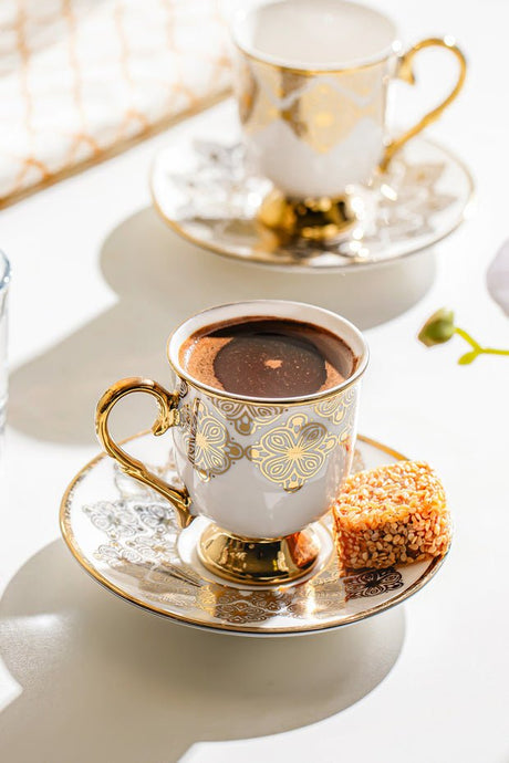 Nehir Ece Professional Turkish Porcelain Coffee Cup Set - 12 Piece - TryAladdin