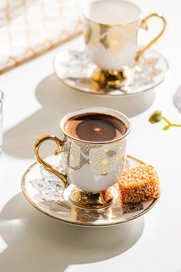 Nehir Ece Professional Turkish Porcelain Coffee Cup Set - 12 Piece - TryAladdin
