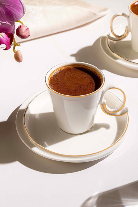 Nehir Stella Premium Porcelain Turkish Coffee Cup Set - 6 Person, 12 - Piece Set - TryAladdin