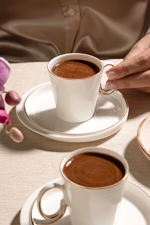 Nehir Stella Premium Porcelain Turkish Coffee Cup Set - 6 Person, 12 - Piece Set - TryAladdin