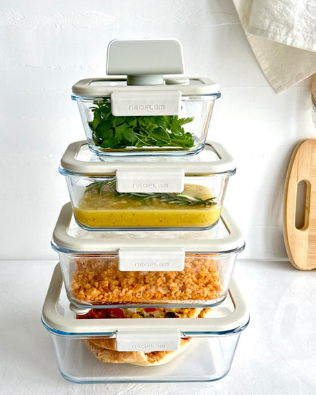 Premium Vacuum Seal Glass Food Storage Container Set - 5 Piece Beige