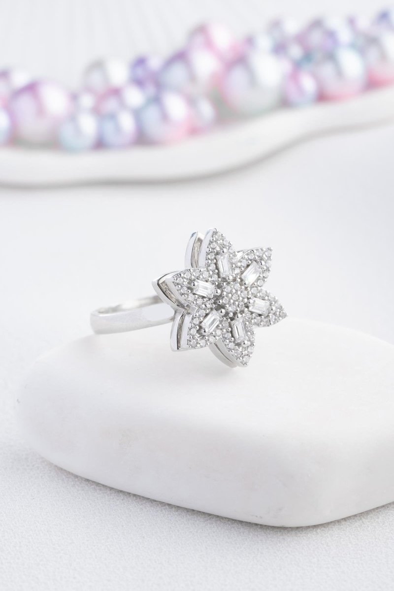 Nereze | Baguette Stone Rotating 6 Petals Flower Adjustable Size Ring