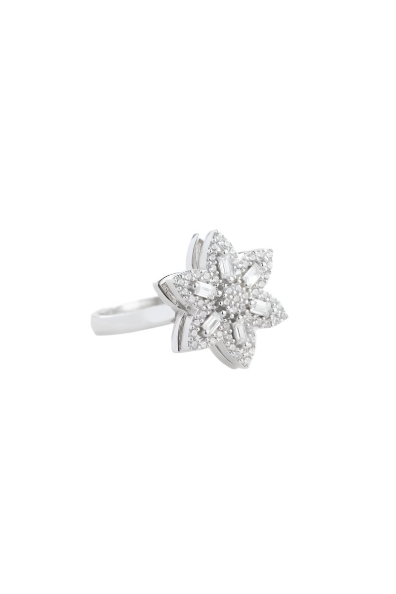 Nereze | Baguette Stone Rotating 6 Petals Flower Adjustable Size Ring