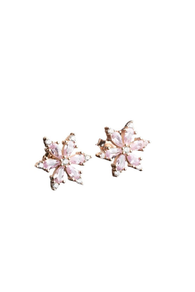 Nereze | Camellia Flower Earrings with Pink Stone