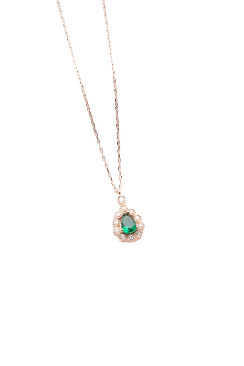 Nereze | Diamond Montage Drop Green Zircon Stone Necklace