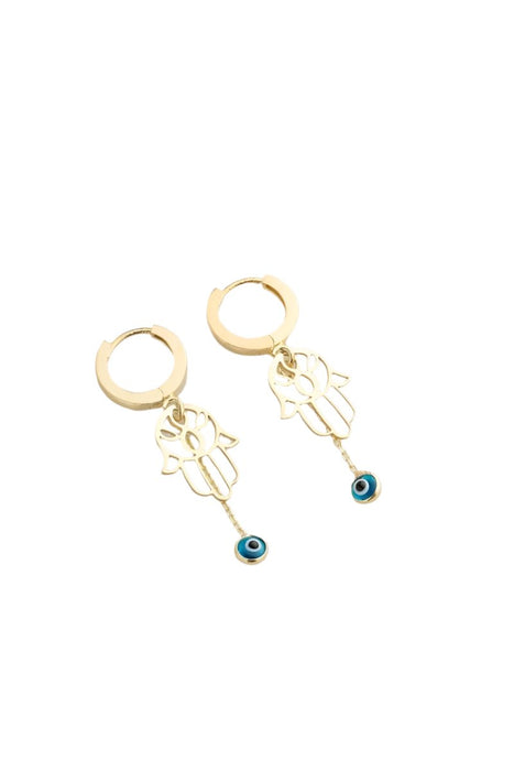 Nereze | Gold Plated 10mm Ring with Nazar Evil Eye and Mother Fatima's Hand Earrings