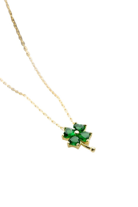 Nereze | Gold Plated Green Stone Clover Necklace