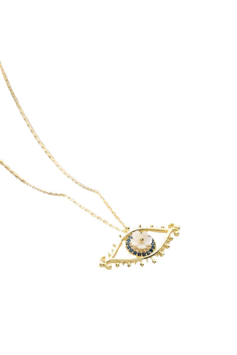 Nereze | Gold Plated Magnolia Flower with Nazar Evil Eye Detail Necklace