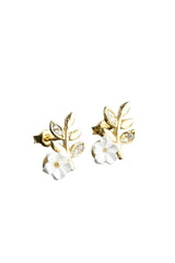 Nereze | Gold Plated Tiny Magnolia Flower Olive Branch Earrings