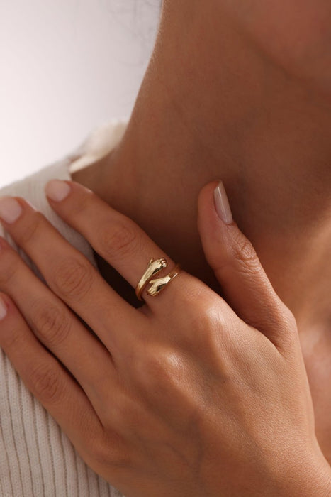 Nereze | Gold Plated Wrapped Hands Adjustable Size Ring