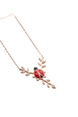 Nereze | Ladybug Necklace with Red Enamel on a Branch