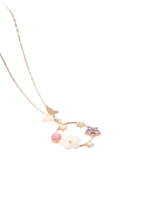 Nereze | Magnolia Blossom Circle Spring Flower Necklace with Butterfly Detail