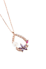 Nereze | Magnolia Blossom Purple Camellia Flower Detail Drop Necklace