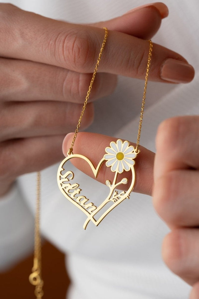 Nereze | Personalized Heart Daisy Model Necklace