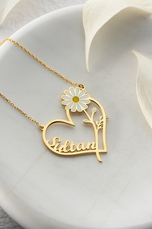 Nereze | Personalized Heart Daisy Model Necklace