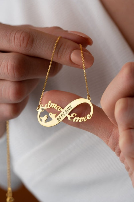 Nereze | Personalized Named Bird Detailed Infinity Necklace