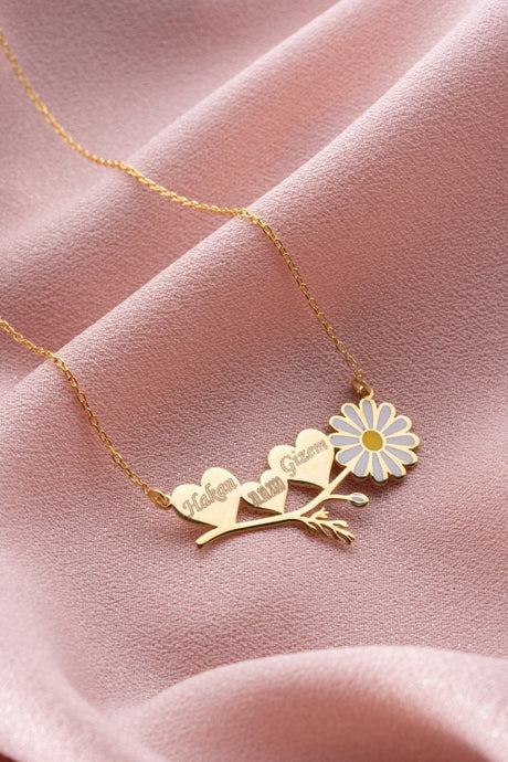 Nereze | Personalized Named Horizontal Daisy Model Necklace