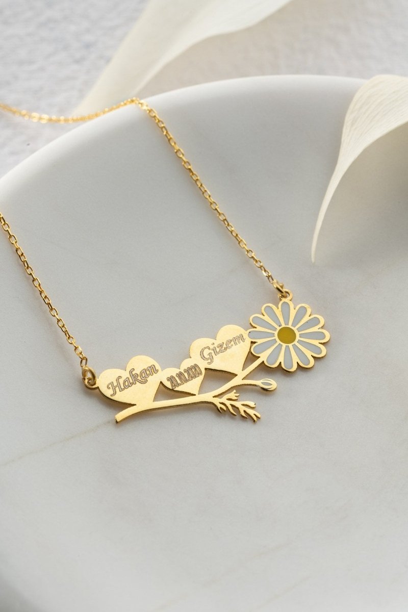 Nereze | Personalized Named Horizontal Daisy Model Necklace - TryAladdin