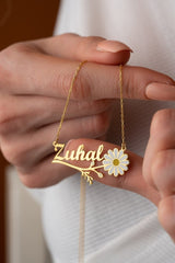 Nereze | Personalized Silver Chamomile Necklace with Branches