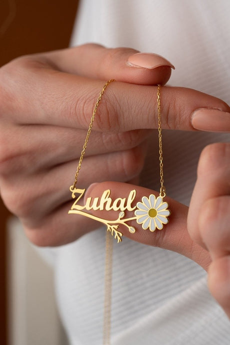 Nereze | Personalized Silver Chamomile Necklace with Branches