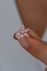 Nereze | Pink Stone Flower Adjustable Size Ring - TryAladdin