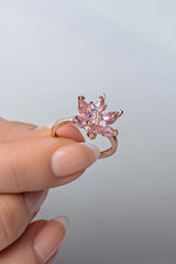 Nereze | Pink Stone Lotus Flower Adjustable Size Ring