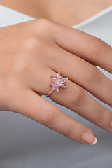 Nereze | Pink Stone Lotus Flower Adjustable Size Ring