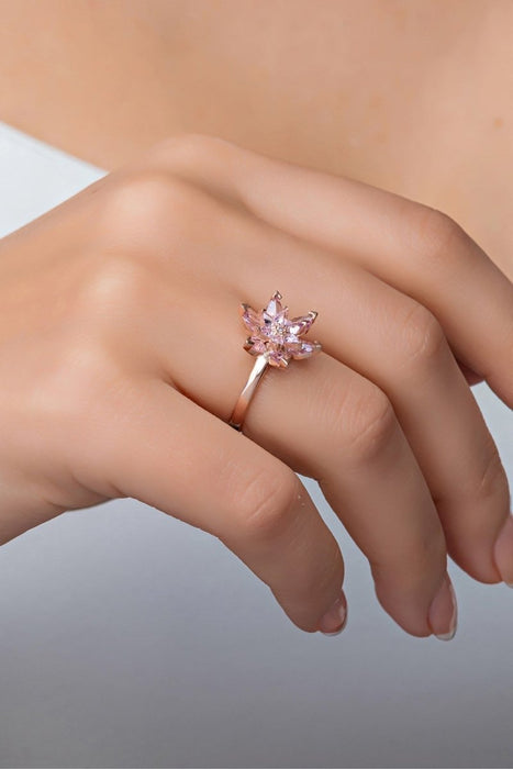 Nereze | Pink Stone Lotus Flower Adjustable Size Ring