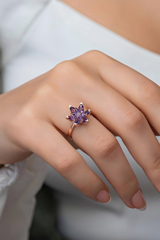 Nereze | Purple Stone Lotus Flower Adjustable Size Ring