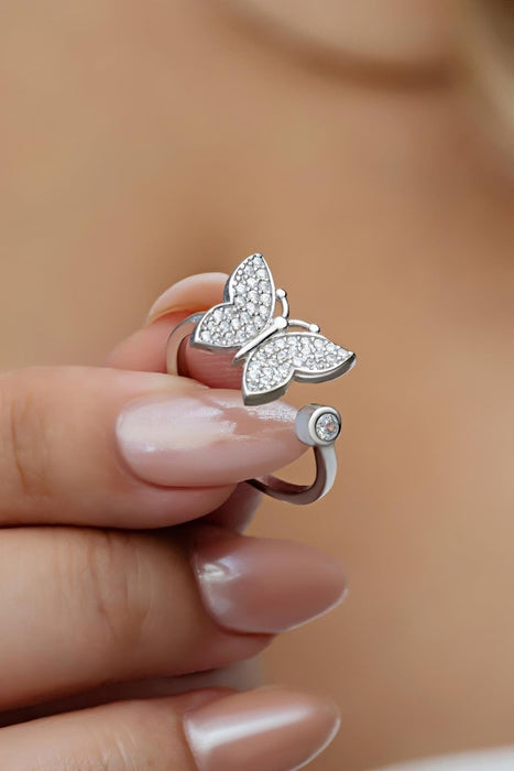 Nereze | Rhodium Butterfly Adjustable Size Ring