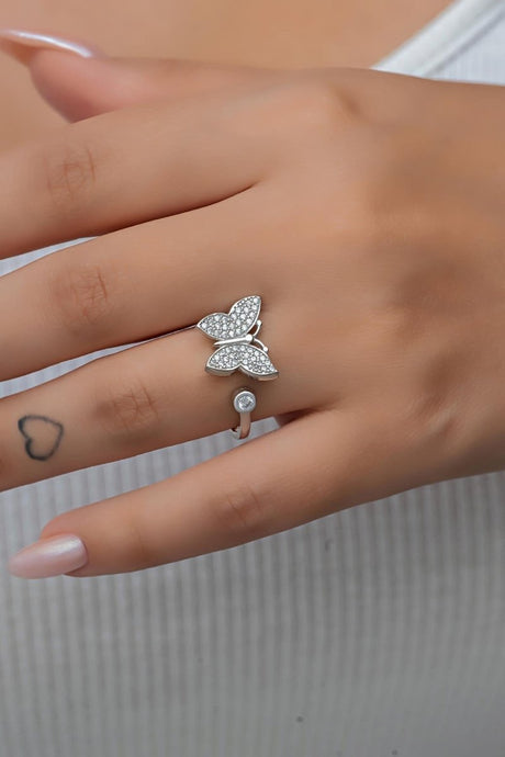 Nereze | Rhodium Butterfly Adjustable Size Ring