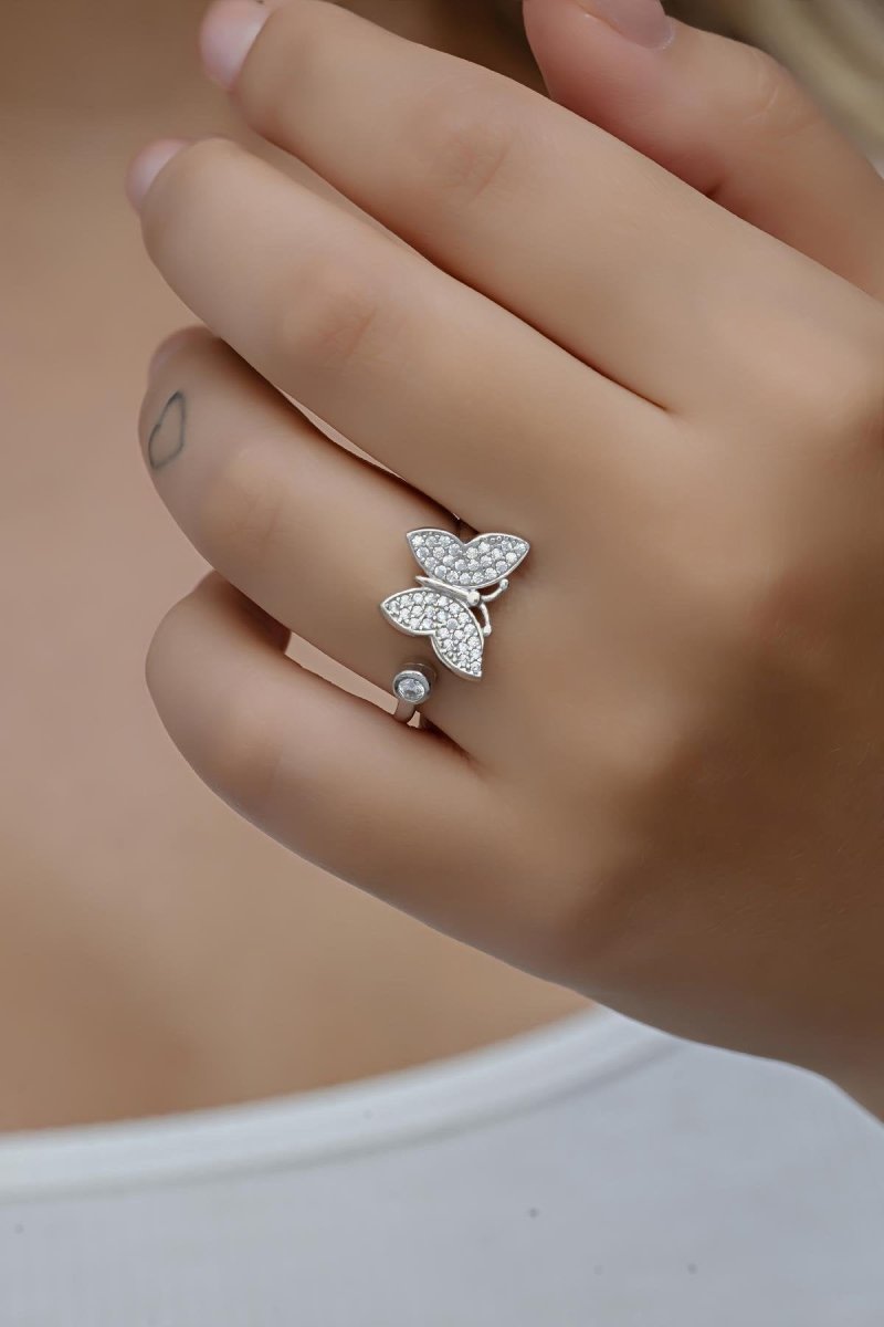 Nereze | Rhodium Butterfly Adjustable Size Ring