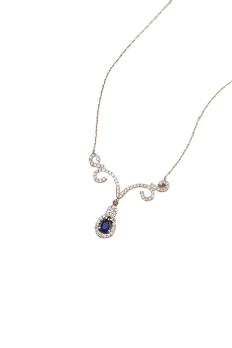 Nereze | Rhodium Plated Blue Stone Necklace with Authentic Motifs