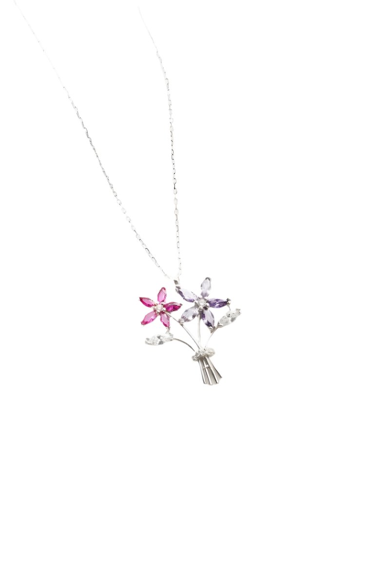 Nereze | Rhodium Plated Camellia Flower Bouquet Necklace