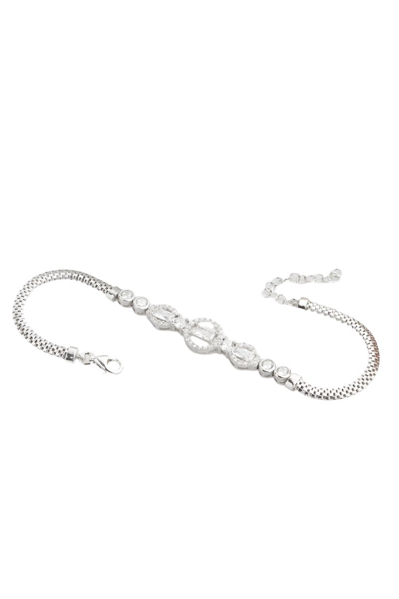 Nereze | Rhodium Plated Herringbone Chain Bracelet with Inline Baguette Stones