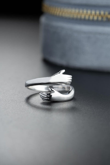 Nereze | Rhodium Plated Wrapped Hands Adjustable Size Ring