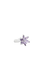 Nereze | Rhodium Purple Stone Lotus Flower Adjustable Size Ring