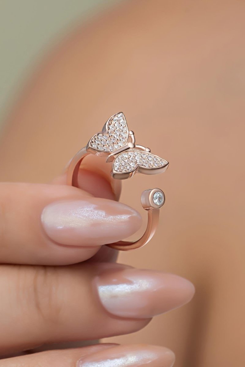 Nereze Rose Butterfly Adjustable Size Ring TryAladdin