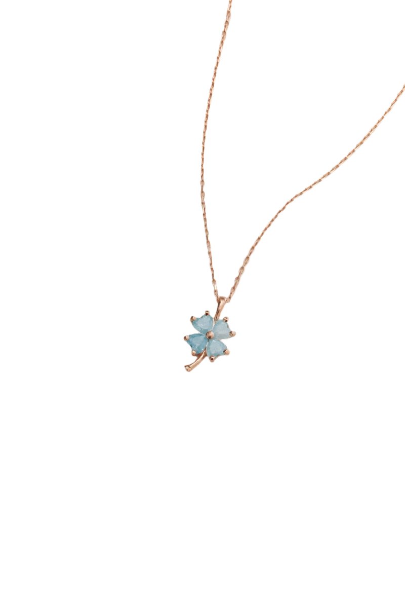 Nereze | Rose Plated 4 Leaves Blue Stone Clover Necklace