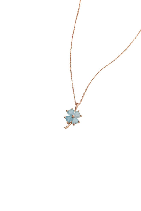 Nereze | Rose Plated 4 Leaves Blue Stone Clover Necklace